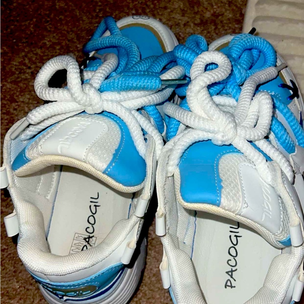 White and blue high tops